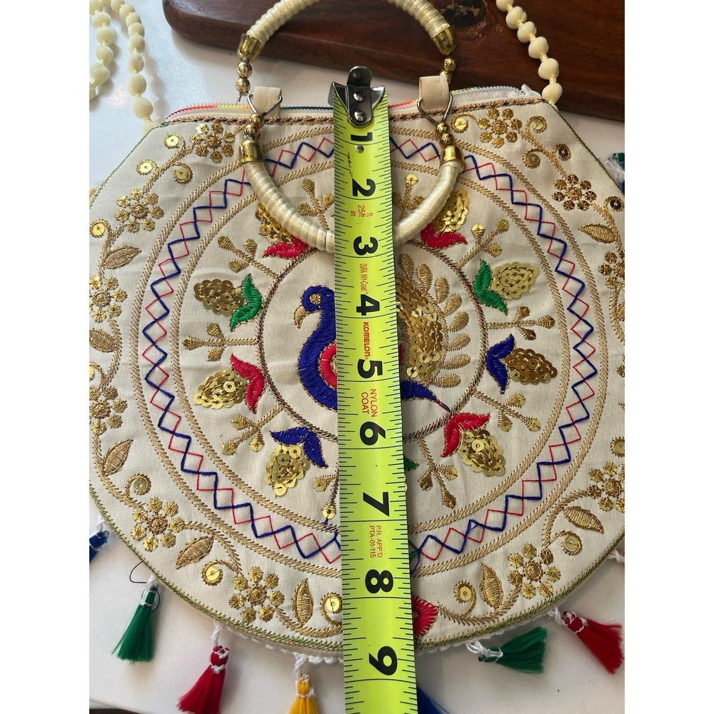 Handmade Embroidered Shoulder Bag Colorful Indian Crossbody Tassel Handbag - Picture 6 of 8